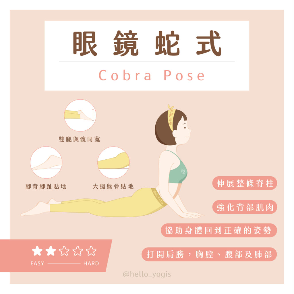 瑜伽體式教學 眼鏡蛇式超簡單 想要強化背部肌肉 就像眼鏡蛇般練習伸展 Hello Yogis